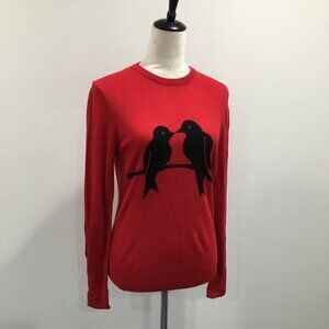 C WONDER Red Black Love Birds Long Sleeve Soft Knit Pullover Sweater